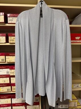 St. John Metallic Silver Knit Cardigan